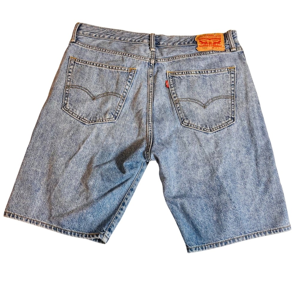 Vintage Levis 505 Mens Regular Fit Denim Shorts Light Wash Blue Jean Size 36 - Picture 4 of 9